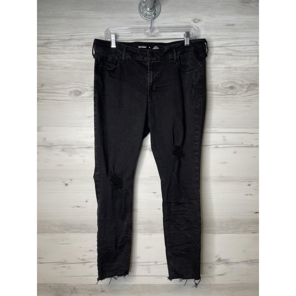 Women's Old Navy Black Mid-Rise Rockstar Super Skinny Distressed Jeans